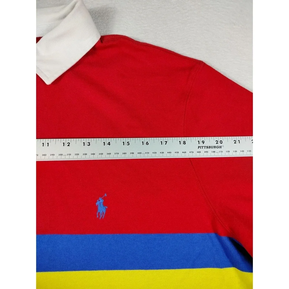 Polo Ralph Lauren Rugby Shirt Mens XL Red Blue Yellow Stripe Pony Classic Fit
